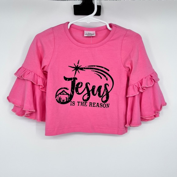 Other - Jesus Is The Reason 2-Piece Outfit Girls XXS Pink Ruffle Bell Bottoms Retro